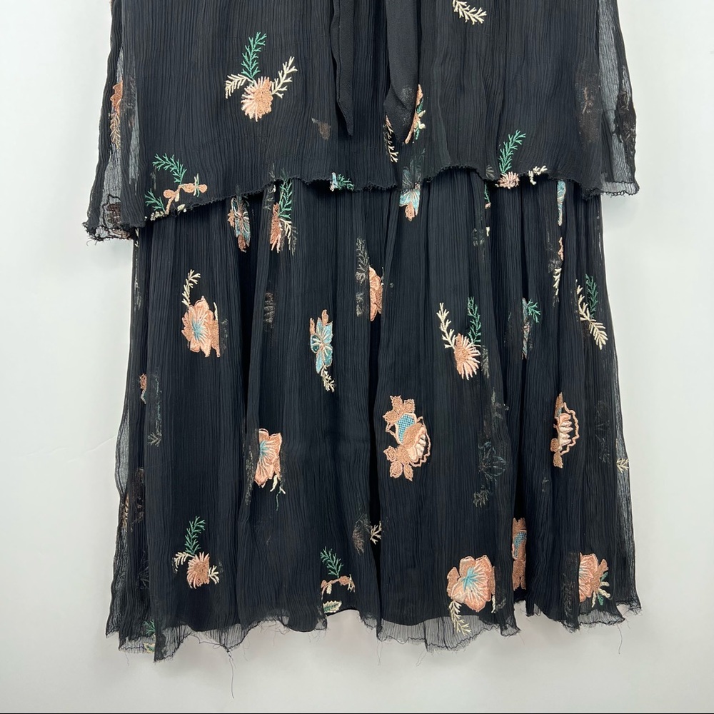 Anthropologie Let Me Be Vivian Floral Dress black tiered embroidered floral S - Picture 6 of 11
